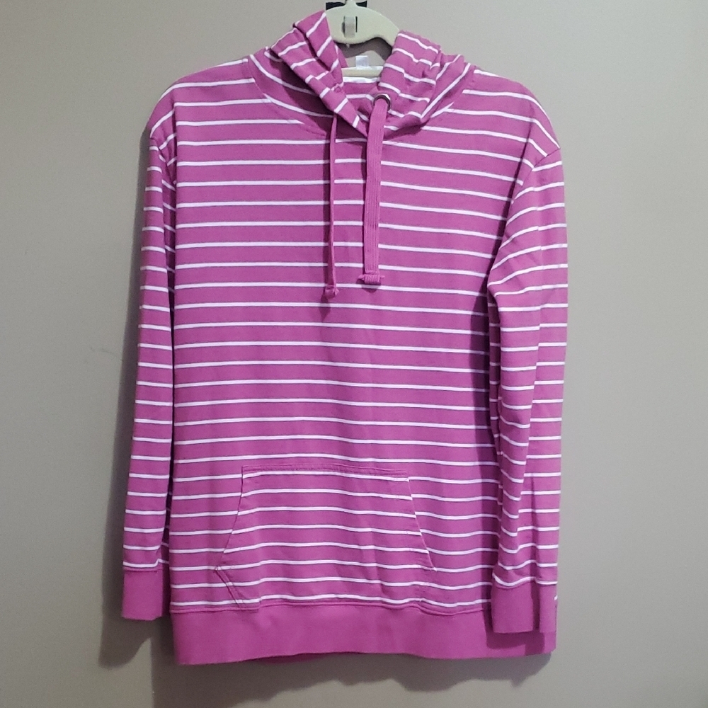 Pink and White Striped Hoodie Size Large
